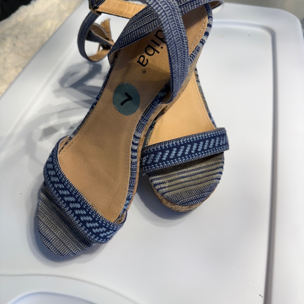 Blue Strappy Wedge Sandals size 7 - Picture 9 of 14